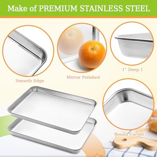 Half Sheet Pan of 2, CEKEE Stainless Steel Baking Sheet Pan Tray