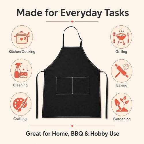 2 Pack Waterproof Kitchen Aprons with 2 Pockets, Black & Gray