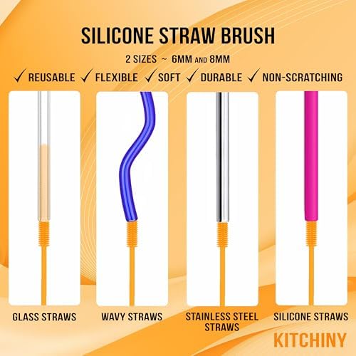 Kitchiny Silicone Bottle Brush 12.5 inch with 2 Straw Cleaners