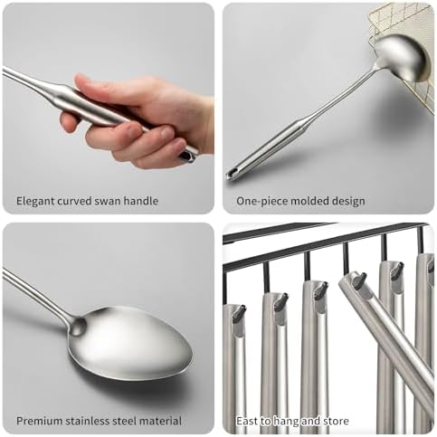 304 Stainlss Steel Kitchen Utensils Set, 11 Pcs Long Metal Cooking