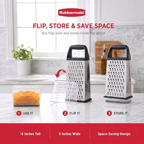 Rubbermaid EZ Grip Box Grater, Stainless Steel Cheese Grater &
