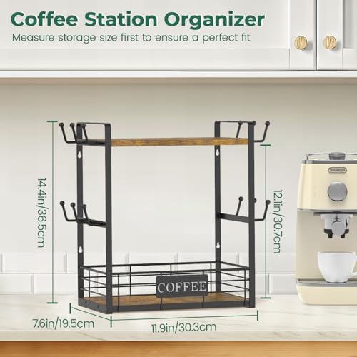 EsLuker.ly 2 Tier Mug Holder, 12 Hooks, Vintage Brown Black