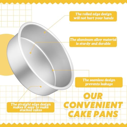 Teenyyou 6 Pcs 6 Inch Round Cake Pans Non Stick Aluminum Round Cake