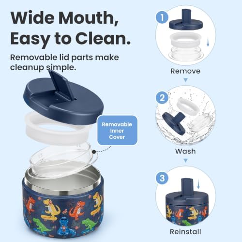 Pawtong 12oz Insulated Vacuum Food Jar with Buckle Lid Wide Mouth Soup