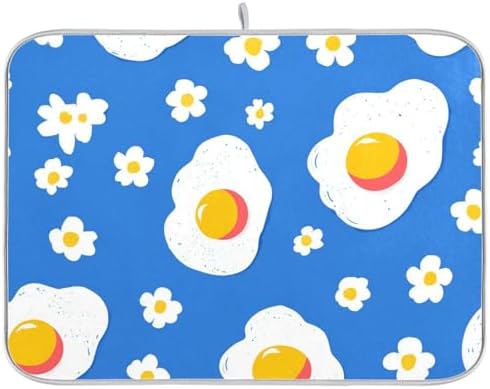 OTVEE Blue Breakfast Art Dish Drying Mat for Kitchen Counter Absorbent