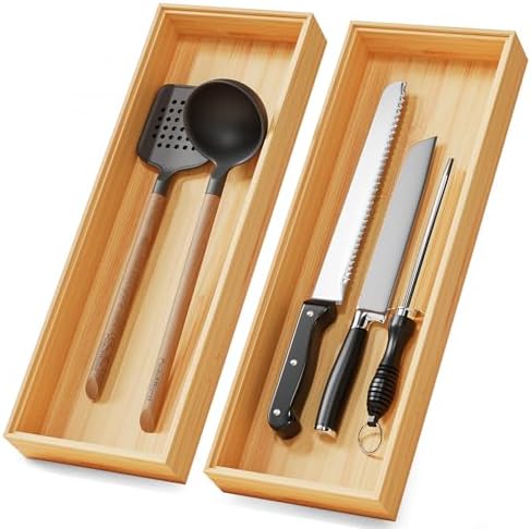 Long Bamboo Kitchen Drawer Organizer Boxes, 17 x 6"