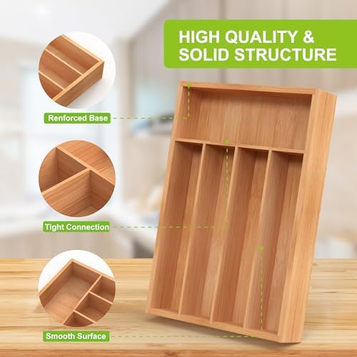Unibambou Bamboo Silverware Drawer Tray, Kitchen Flatware Cutlery