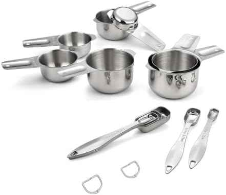 Stainless Steel Measuring Cups and Spoons Set, 13-Piece Metal Measuring Set with Engraved US & Metric Measurements, 7 Cups & 6 Spoons for Baking, Cooking & Meal Prep