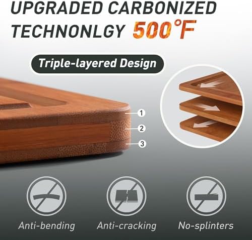 3 Packs Bamboo Cutting Board Set with Non Slip Feet Holder and Over