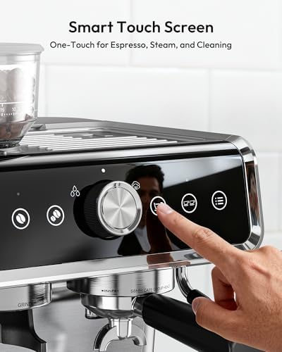 EUHOMY Espresso Machine with Grinder, 20 Bar and Milk Frother