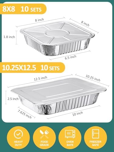 NEEBAKE 20 Set Disposable Aluminum Pans with Lids Assorted Sizes - 10