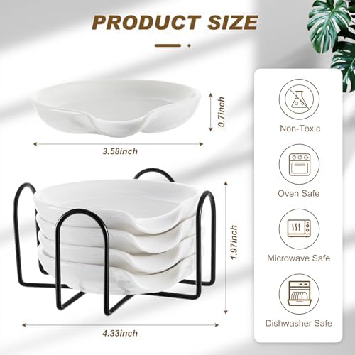 Bokon 8 Pack Ceramic Spoon Rest with Holder, 3.58 Inch Utensil Rest