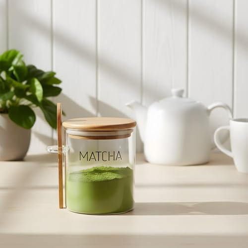 Suclain 15 oz Matcha Glass Container with Airtight Lid and Spoon