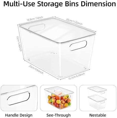 8 Pack Clear Plastic Storage Bins with Lids, XLarge