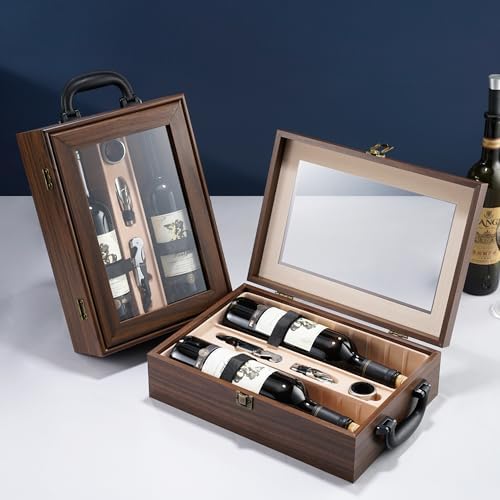 Wine Box, 2 Bottle Top Handle with 3 Accessory Gift for