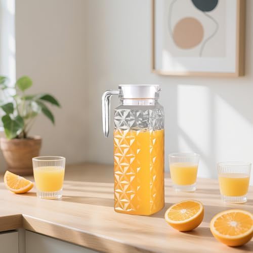 2 Pack 1.1L Plastic Pitcher with Lid and Handle, Unbreakable