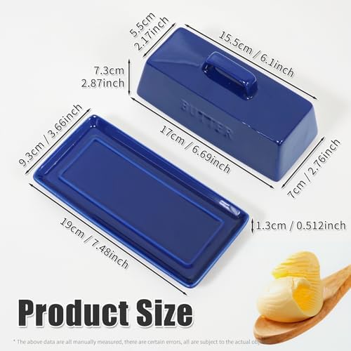 GUTE Butter Dish with Lid Ceramic Countertop Storage Navy Blue
