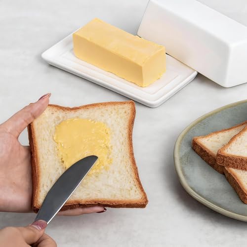 Ceramic Butter Dish with Lid, Butter Keeper Tray, White, 7.5x3.7x2.7