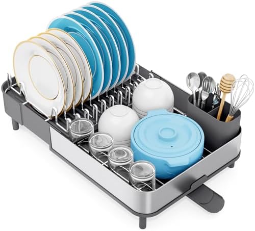 Urackify Expandable Stainless Steel Dish Drying Rack, Gray