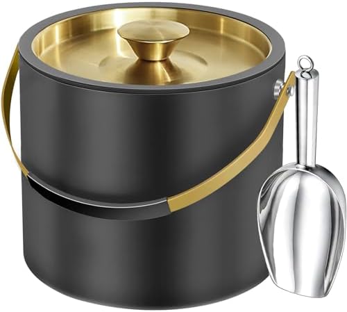 3.2L/3.4Qt Modern Insulated Ice Bucket with Lid, Scoop