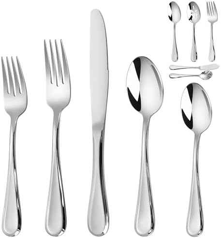 Heavy Silverware Set for 12, 65 PCS 18/10 Flatware Set & Serving
