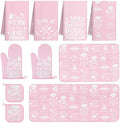 10 Pcs Pink Kitchen Dish Towels Pot Holders Oven Mitts Glove Rustic