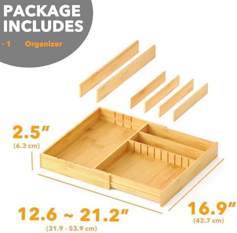 SpaceAid 2.5" High Bamboo Silverware Drawer Organizer with Labels