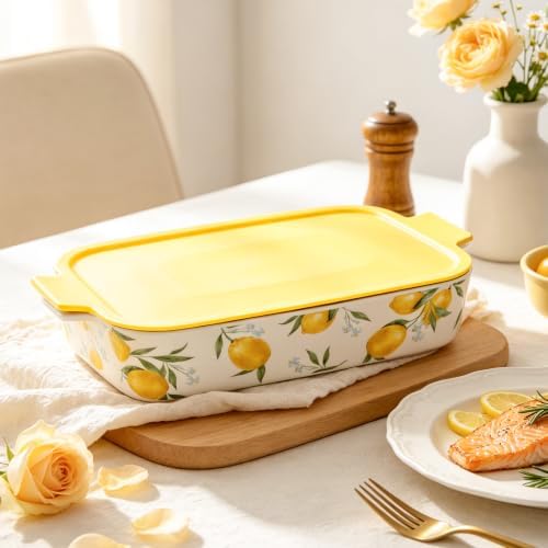 9x13 Ceramic Lemon Casserole Dish with Lid