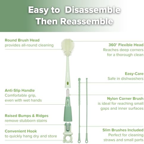 Haakaa 5-in-1 Cleaning Brush Set – Baby Bottle Brush & Bottle Brush