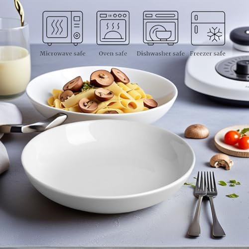 DeeCoo 7 Pack Porcelain Pasta Bowls Ceramic, Large Serving Bowl, Wide