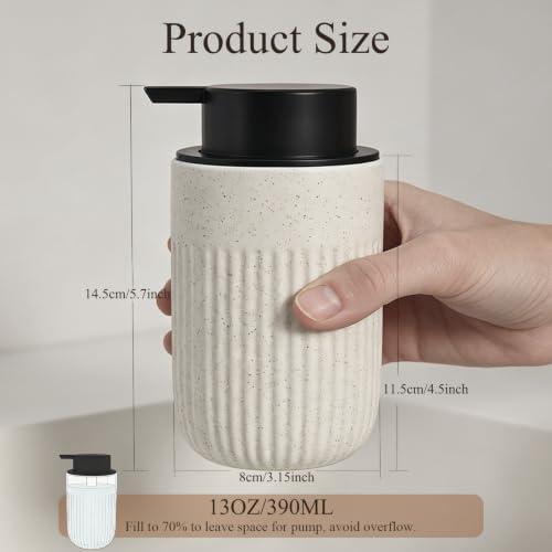 White Ceramic Foaming Soap Dispenser for Bathroom Countertop 13oz