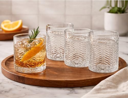 Set of 4 Double Old Fashioned Whiskey Glasses 13.86 oz, Heavy Base