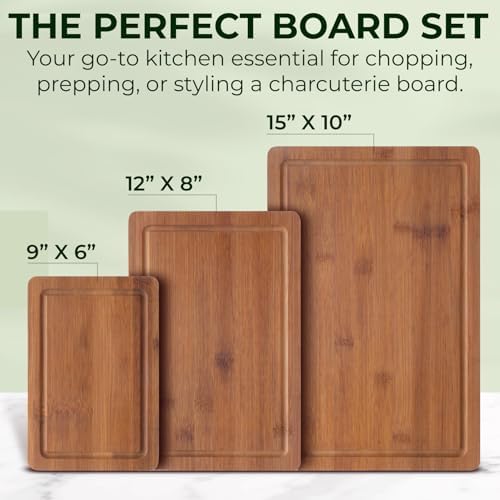 Bamboo Cutting Board Set of 3 Cutting Boards for Kitchen | Wooden