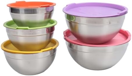 5PCS Stackable Nesting Mixing Bowls with Lids, Stainless Steel Food