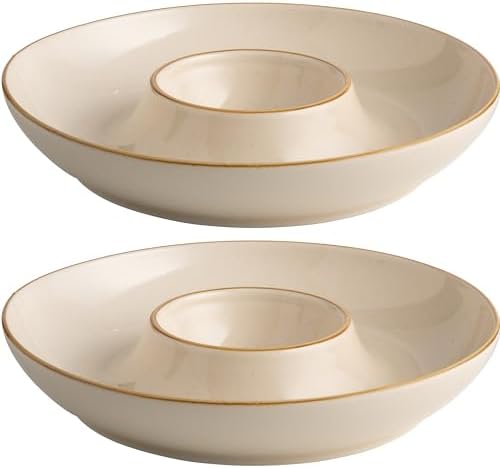 LEHAHA Porcelain Chip and Dip tray, Set of 2,12 inch Ceramic Serving Tray, Divided Serving dip Platter, Porcelain dip bowl, salsa bowl, Microwave and Dishwasher Safe, Dark Cream