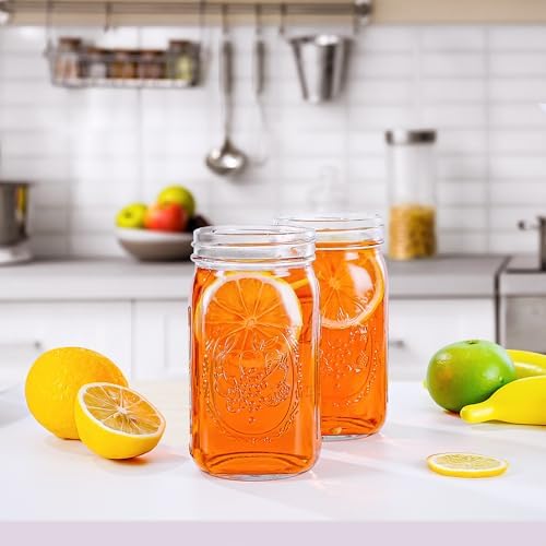 Miuyhji 4-Pack 32 oz Wide Mouth Glass Mason Jars with Lids