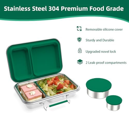 Stainless Steel Bento Box for Adults, 22.6 oz Compact 2-Compartment