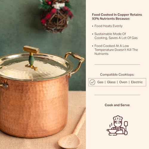 P•TAL 5 Qt 100% Pure Copper Stock Pot with Lid, Naturally Non-Stick