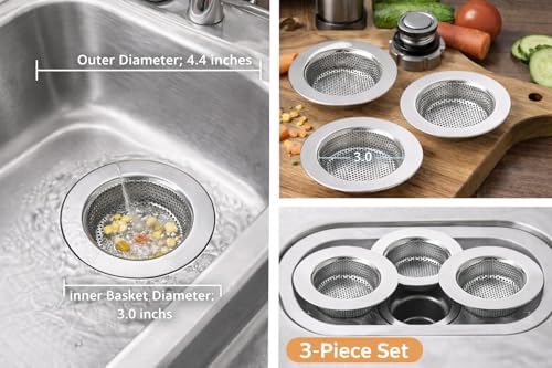 Sink Strainer Basket (3 Pack) – 304 Stainless Steel Kitchen Drain
