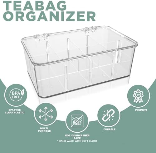 Utopia Home Tea Bag Organizer with Lids, Stackable Tea Box, 2 Pack