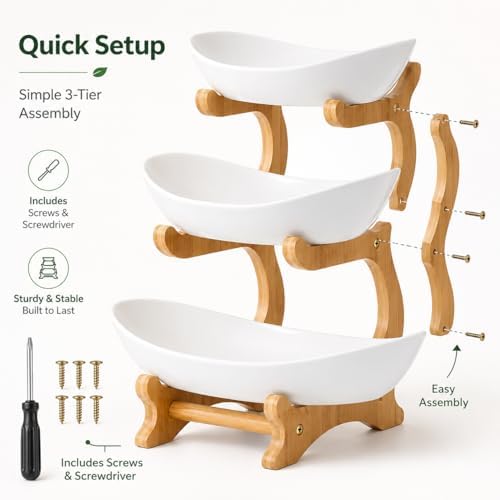 3-Tier Fruit Bowl Basket for Kitchen Countertop, Plastic Tiered Fruit