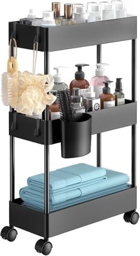 Pipishell 3 Tier Bathroom Storage Cart, Black