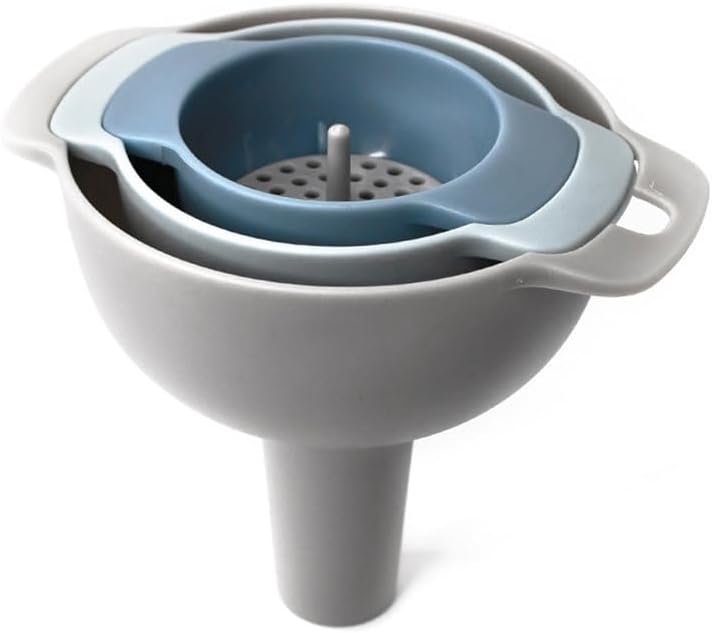 4-in-1 Multi Size Kitchen Funnel Set with Removable Strainer, Plastic