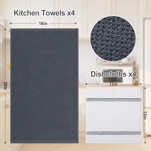 Homaxy Dual Design Kitchen Towels and Dishcloths Set, 8 Pack, Dark
