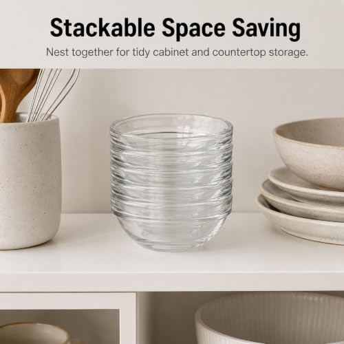 Set of 6 Mini Clear Glass Bowls, Stackable Small Glass Dipping Dishes