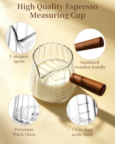 Espresso Cups 6 Oz, Espresso Shot Cups with Wood Handle, V-Shaped