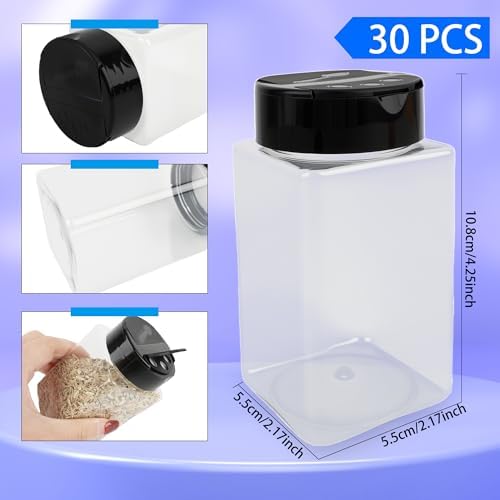 30 Pack 9 oz Plastic Spice Jars with Shaker/Pourer Lids Clear Empty