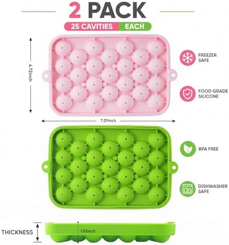 Small Ice Ball Mold, 2Pack Round Ice Cube Trays with Lid, 1Inch