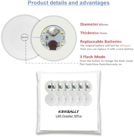 12Pcs LED Coaster, LED Sticker Lights, LED Bottle Lights Cup Holder