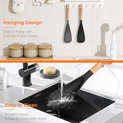2-Pack Silicone Cooking Spoons, Multifunction Spatula & S-Hooks